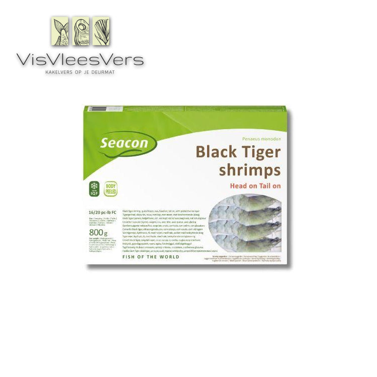 Gamba black tiger 16/20 met kop body peeled